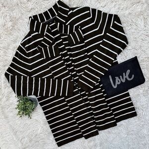 Staccato Striped Open Drape Cardigan 💗 Olive Green & White